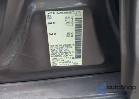 2013 Nissan Altima 2.5 Sv из США, поврежденный, VIN 1N4AL3AP3DC270536